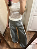 Bonnyshow Y2k Vintage Lace Suit Pants Patchwork Woman Baggy Slacks Oversized Korean Style Elegant Office Trousers Old Money Spring