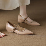 Bonnyshow  Pointed Toe Mary Janes Cover Heels Women Single Shoes Summer Fashion Female Pumps Rivet Buckle Strap Zapatos Mujer