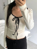 Bonnyshow Women T-shirt Autumn Fashion New Streetwear Bandage Long Sleeves Polka Dot Print O-Neck Tees Lady Versatile Casual Slim T-shirt