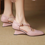 Bonnyshow  Women's genuine leather narrow band cross strap 5cm high heel sandals elegant ladies daily slim dress heeled shoes for woman hot