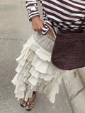 Bonnyshow  Ruffled Midi Skirt Womens Vintage Flounce Skirt Woman New Fashion Elegant Solid Long Skirts autumn Evening Party Skirts