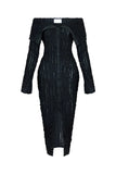 Bonnyshow Lace Ruffle Women Sexy Bodycon Maxi Dress Slash Neck Off Shoulder Long Sleeve Single Breasted Slim Club Party Dresses Streetwear