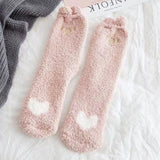 Bonnyshow Cute Coral Fleece Socks for Women Soft Plush Cartoon Floor Sock Autumn Winter Thick Warm Female Lady Sleeping Socks