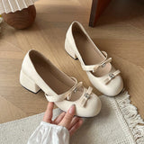 Bonnyshow  Thick Heel Women's Mary Jane Shoes Fashion Butterfly-knot Slip On Shoes Spring Autumn Party Candy Color Shoes