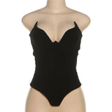Bonnyshow Black Sexy Tube Top for Women Fashion Deep V-neck Bodycon Strapless Tops Sleeveless Backless Club Party Camis 2024 Streetwear