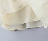 Bonnyshow  Retro Beige Hollow Out Embroidery Mini Dress Sweet Girl Short Sleeve A-line Slim Summer Dresses Holiday Robe