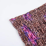 Bonnyshow  Floral Leopard Print Mini Skirt Set Backless Strapless Top Y2K Chic Two-Piece Outfit For Women Summer Casual Beachwear