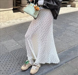 Bonnyshow  High Waist Lace Sheer Long Skirts for Women's Summer Holiday Beachwear 2025 Elegant Solid Color Nice Quality Maxi Skirts