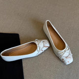 Bonnyshow  French Leopard Print Shallow Mouth Mary Jane Shoes 2025 New Sweet Square Toe Bow 1 Slip-on Flats