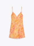 Bonnyshow  Sexy Print Silk Me ort Dr V-ne Strapl Gown High Waist A-line Skirt European Sle Summer New Arrival Women's Faion