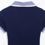 Bonnyshow  Women's T-shirt Top Small Round Collar Short Sleeve Simple Ribbed Slimming Style Spring New T-shirt Top