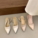 Bonnyshow  Low Heel Baotou Sandals Women's French Nude Color Pointed Small Fragrant Style Ladies Thick Heels Back Air Style Single Shoes