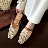 Bonnyshow  Vintage Woven 1 Slip-on Toe Half Slippers Women's New Outwear French Fairy Style Thick Heel Holiday Shoes