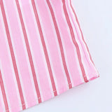 Bonnyshow  Women's Versatile Collar Striped Shirt with Belt Casual Pants Spring New Style Three Piece Set