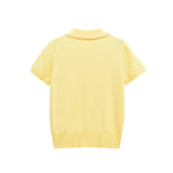 Bonnyshow  Pocket Solid Knitted T-shirt Women Buttons Turndown Collar Short Sleeve Tee Shirts Summer Simple Casual Fashion Tops T-shirts