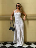 Bonnyshow  Elegant Women's Maxi Dresses Polka Dot Halter Sleeveless Slim Fit Bodycon Beach Style High Split Vestidos Female Robes