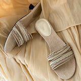 Bonnyshow  Luxury Designer Summer Low Heel Women Weave Slippers Elegant Open Toe Dress Slides Outdoor Gladiator Shoes