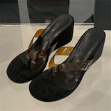 Bonnyshow  New Summer Clip Toe PVC Transparent Wedges Heels Women Slippers Fashion Party Flip Flop Slides Shoes