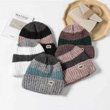 Bonnyshow Korean Striped Beanie Cap for Women Winter Warm  Wool Knitted Hat Outdoor Windproof Female Ear Protection Caps Bonnet