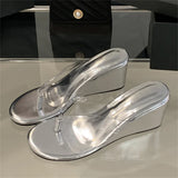 Bonnyshow  New Summer Clip Toe PVC Transparent Wedges Heels Women Slippers Fashion Party Flip Flop Slides Shoes