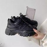 Bonnyshow  New Women New Fashion Platform Sport Shoes Women Summer Black Casual Chunky Sneakers Women Mesh Leather Platform Shoes