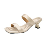 Bonnyshow  Designer Summer Women Square Toe Slippers Fashion High Heel Slide Ladies Casual Dress Evening Party Shoes
