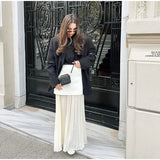 Bonnyshow  Fashion Pleated  Spliced Long Skirt Suits Women Knitted Chic Button V Neck Lady Vest Set High Waist Zipper Skirt Summer Set