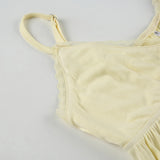 Bonnyshow  Fashion Solid Lace Spliced Women Camisole Tops Summer V-Neck Ruched Causal Sweet Blouses