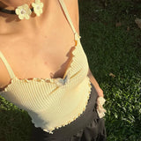 Bonnyshow Apricot Tank New Summer Women Sleeveless Sexy Camisole Fashion Streetwear V-Neck Butterfly Appliques Casual Slim Versatile Tank