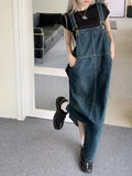 Bonnyshow  Chic and Versatile Women's Loose Suspender Denim Skirt Dress A-line Denim Dress with Pockets Spring Korean Style Y2K Vintage