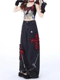 Bonnyshow Vintage Y2k Jeans Baggy Woman Japanese Style Denim Pants Korean Fashion Streetwear Harajuku Punk Gyaru Trousers