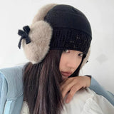 Bonnyshow Women Bow Knot EarMuffs Kawaii Heart Fluffy Ear Muffs Cold Protection Women Ear Cover Thickened Plush Japanese JK Girls Earplugs
