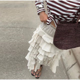 Bonnyshow  Ruffled Midi Skirt Womens Vintage Flounce Skirt Woman New Fashion Elegant Solid Long Skirts autumn Evening Party Skirts