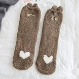 Bonnyshow Cute Coral Fleece Socks for Women Soft Plush Cartoon Floor Sock Autumn Winter Thick Warm Female Lady Sleeping Socks