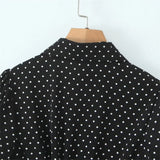 Bonnyshow  women's retro slim fit lapel with bubble sleeves and polka dot print waist cinching summer new shirt