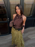 Bonnyshow  Ruffled Midi Skirt Womens Vintage Flounce Skirt Woman New Fashion Elegant Solid Long Skirts autumn Evening Party Skirts