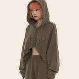 Bonnyshow Autumn outfits Pentagram Patched Zip Up Hoodies Harajuku Vintage Long Sleeve Sweatshirt Y2K Retro Grunge Cropped Coat Women Autumn Streetwear