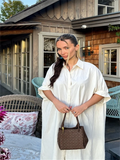 Bonnyshow  Loose Beach Women's Dressess Elegant Laple Short Sleeve Oversize Pockets A-line Female Robes 2025 Summer Fashion Lady Vestidos