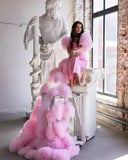 Bonnyshow Amazing Pink Bloom Long Women Maxi Dresses With Floral Jacket Beautiful 3D Hanmade Flower Evening Dresses Bridal Gowns