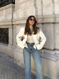 Bonnyshow  Elegant Covered Button Short Women's Jacket Solid V-neck Full Sleeve Pockets Coats Female 2025 Spring Autumn Lady Streetwears