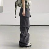 Bonnyshow American Retro Street Fake Two Piece Cargo Pants Y2k Elastic Waist Ruched Trousers 2024 Summer New Loose Wide Leg Pants