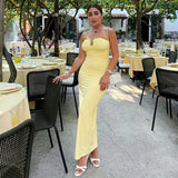 Bonnyshow  Summer Sexy U-Neck Strapless Pleated Hip Hugging Dress