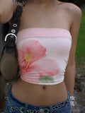 Bonnyshow  Fashion Flower Prints Sweet Women Straps Tops Backless Skinny Exquisite Design Causal Simple Blouses