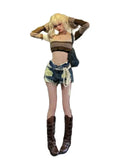 Bonnyshow  Sexy Low-Waist Rough Denim Shorts Sense Of Design New Summer Hole A Wide-Leg Pants Ripped Jeans For Women