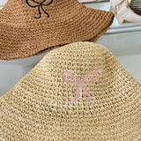 Bonnyshow Sunmmer Bow Kont Straw Hat Japanese Y2k Fashions UV Sunscreen Beach Hat Weave Bucket Hat Women's Sun Cap Beach Accessories