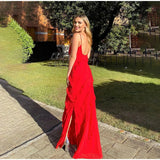 Bonnyshow Red Chiffon Ruffle Long Dress Women Elegant Spaghetti Strap Slim Evening Party Dresses Summer Sexy Backless Holiday Dress 2024