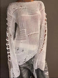 Bonnyshow  Summer New Style Vintage Ripped Hole Grunge Sweater Women Casual Loose Jumper Solid Long Pullovers Knitted Hollow Out Holidays