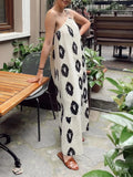 Bonnyshow  Women's Summer Sleeveless Maxi Dress Fashionable Printed Bohemian Style One Shoulder Spaghetti Strap Beach Dress