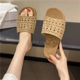 Bonnyshow  Hollow Out Flat Slippers Pu Leather High Quality Summer Sandals New Luxury Design Women's Shoes Beach Slides