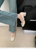 Bonnyshow  Patent Leather Women Mary Jane Shoes Fashion Shallow Butterfly-knot Shoes Spring Autumn Wedding Party Shoes